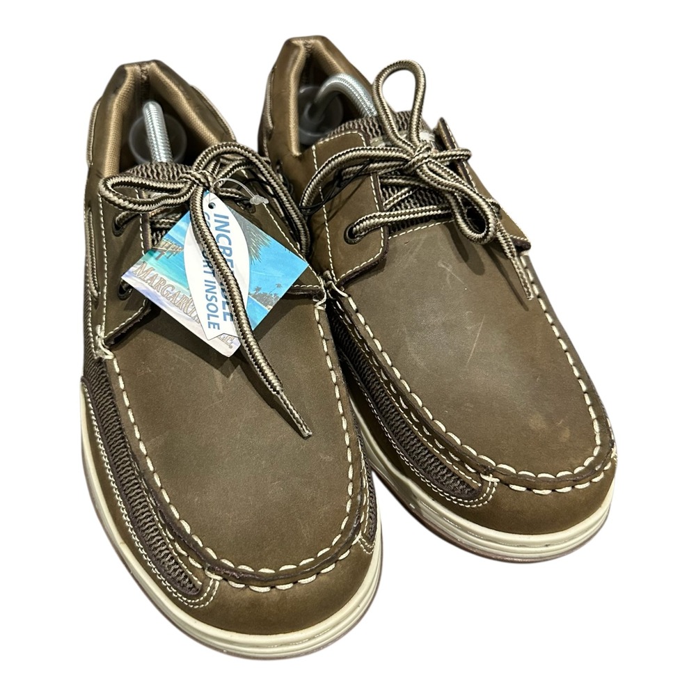Margaritaville Anchor Lace up Leather Boat Shoes Mens 12 Brown Comfort NWT